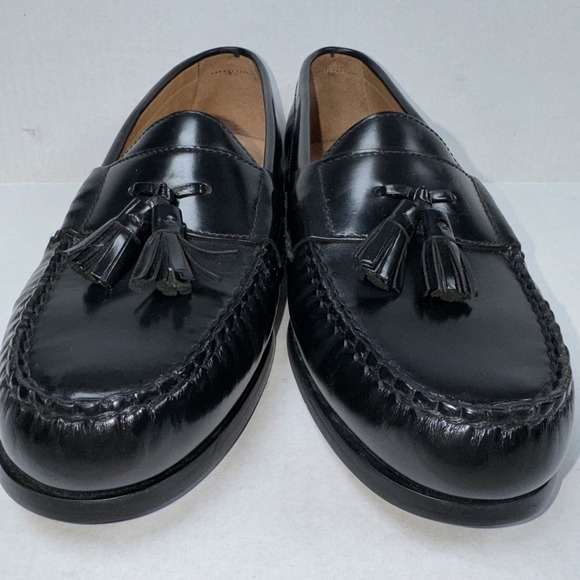Johnston & Murphy Hayes Black Sheepskin Leather Tassel Loafer 9M Classic Preppy - Picture 2 of 8